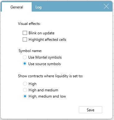 XLF - personal settings window